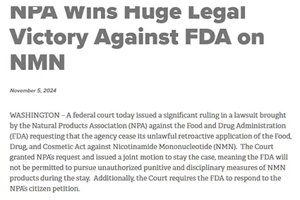 Regole del campo federale in favore di NPA, ascensori Ban on NMN negli stati uniti